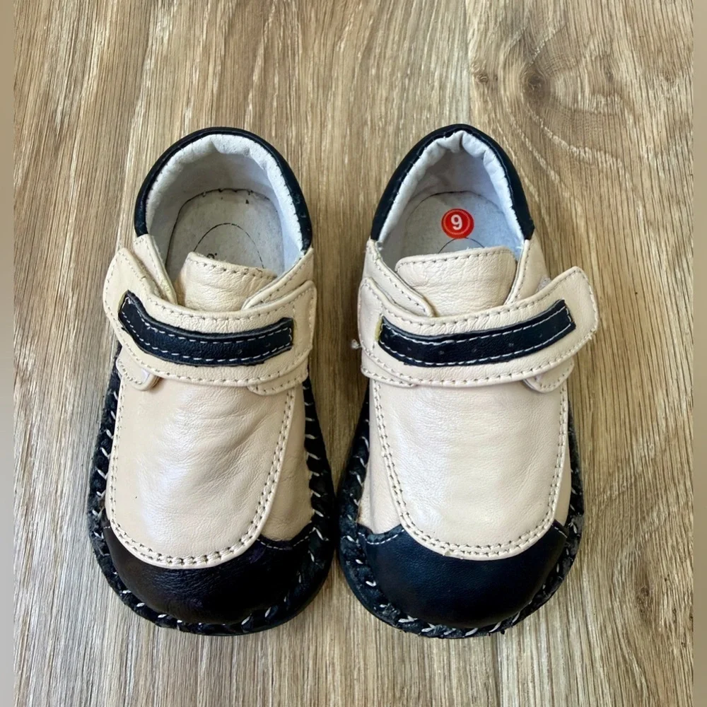 Bugaboo Toddler Leather Hook & Loop Shoes Tan Black Size 6